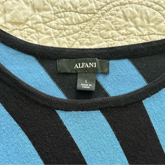 Women’s Tunic Alfani Blue Black Striped Top - Size L - Picture 8 of 14